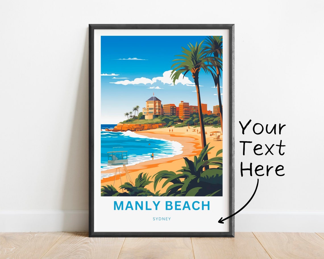 Manly Beach Sydney Palm Trees Customizable Coastal Travel Poster