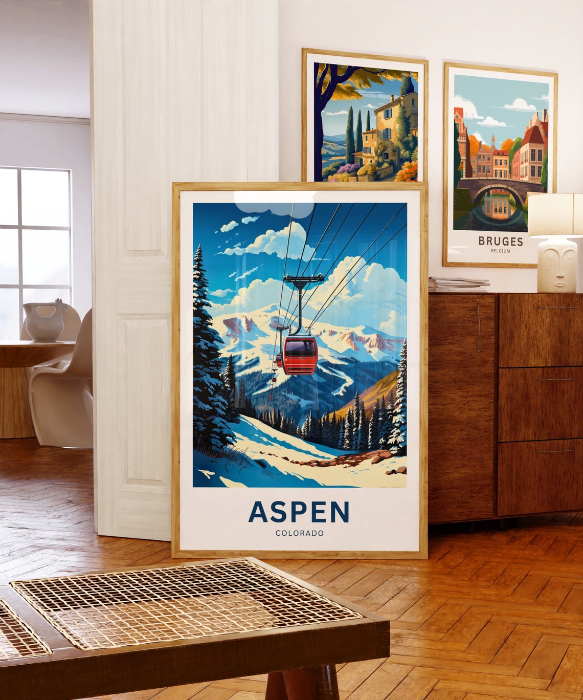 Personalized Aspen Colorado Red Gondola Ski Slopes Travel Poster - Image 5