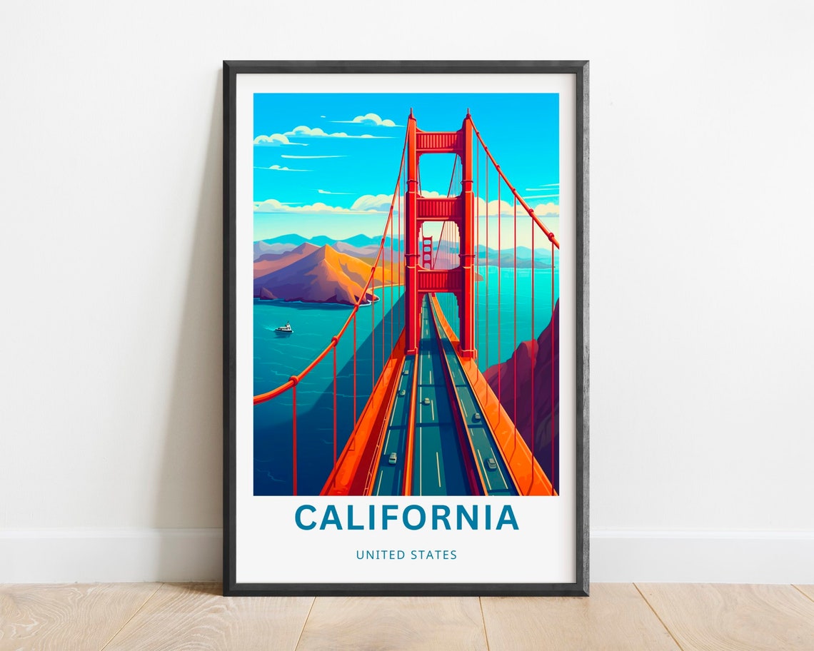 California Golden Gate Bridge Aerial Deck Ocean View Travel Poster