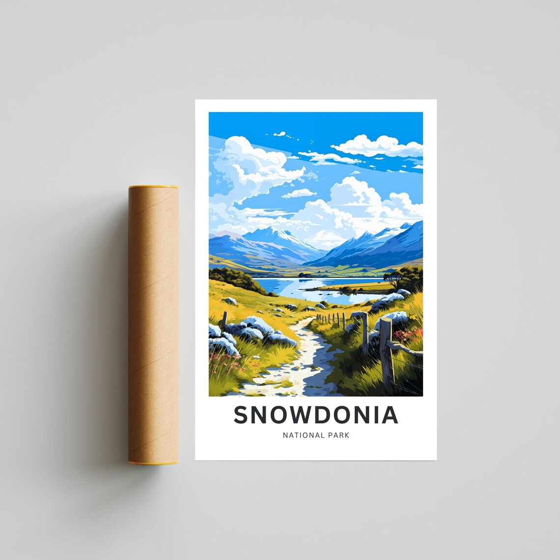 Snowdonia National Park Fenced Mountain Trail Lakeside View Travel Poster - Image 4