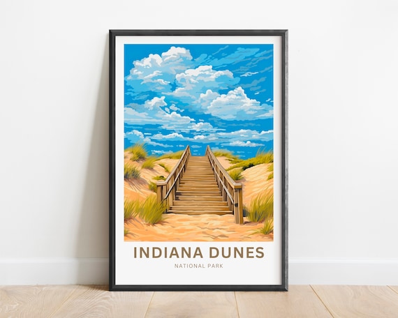 Indiana Dunes National Park Wooden Stairs Over Dunes Travel Poster
