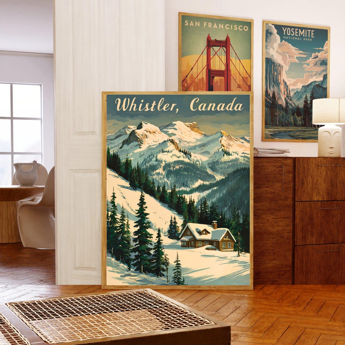 Whistler Canada Vintage Snowy Mountains and Log Cabin Retro Poster - Image 5