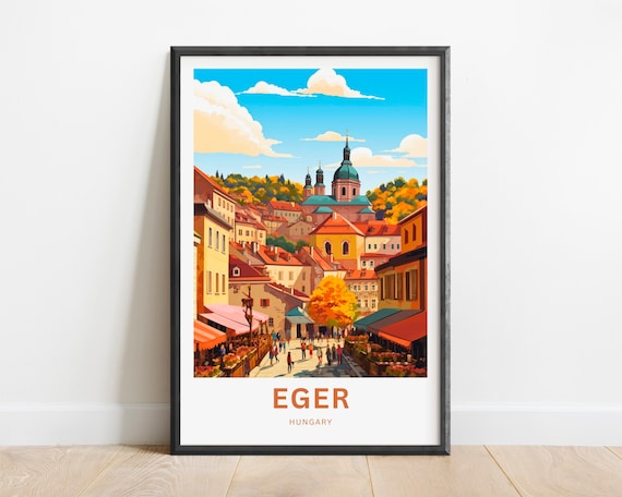 Eger Hungary Vintage Travel Poster Historic Old Town Cityscape