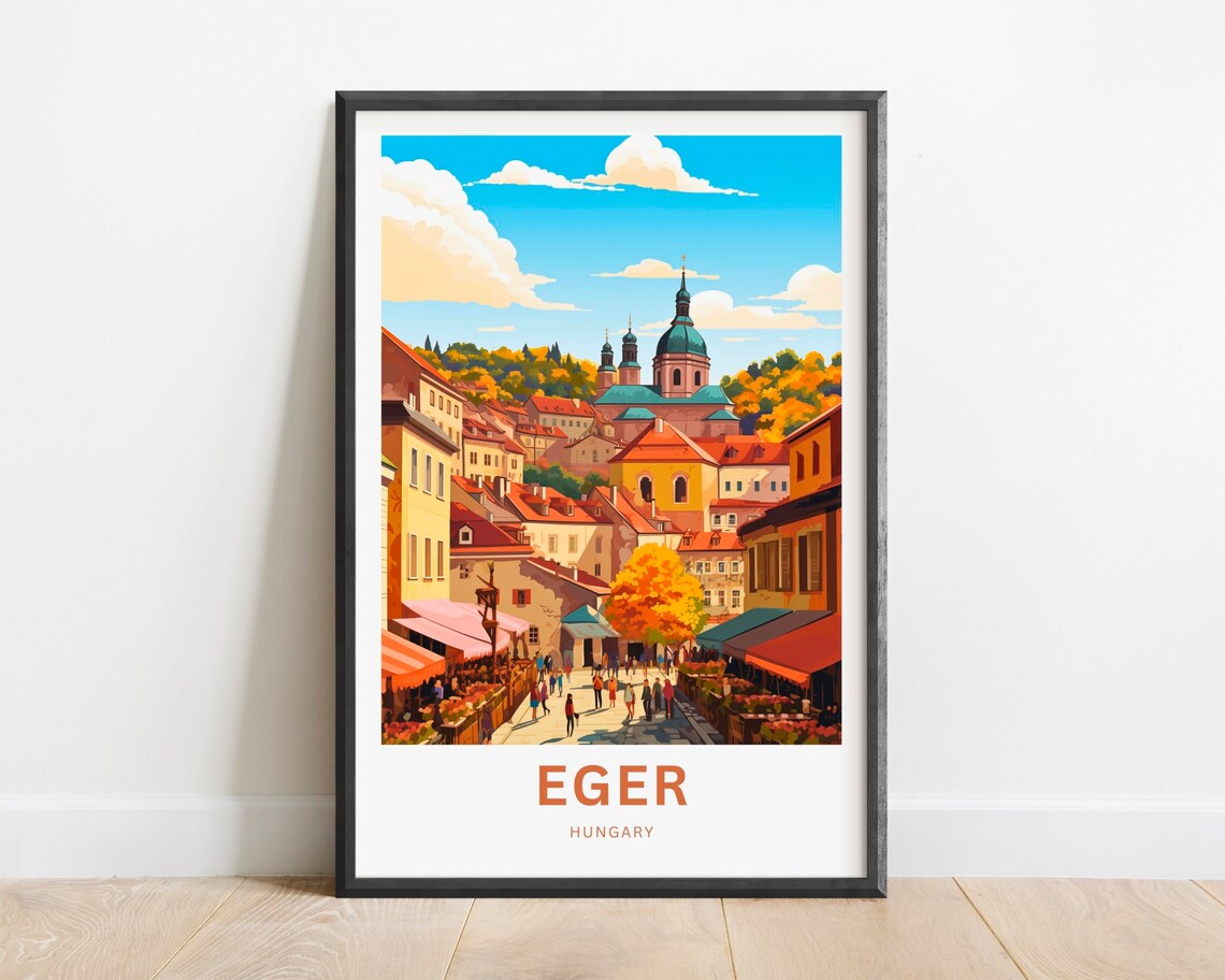 Eger Hungary Vintage Travel Poster Historic Old Town Cityscape