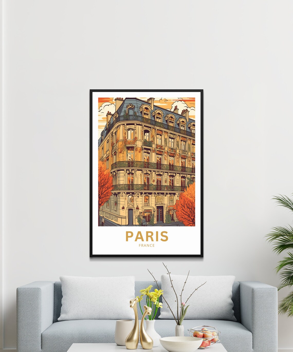 Paris Haussmann Building Autumn Street France Vintage Travel Poster - Image 3