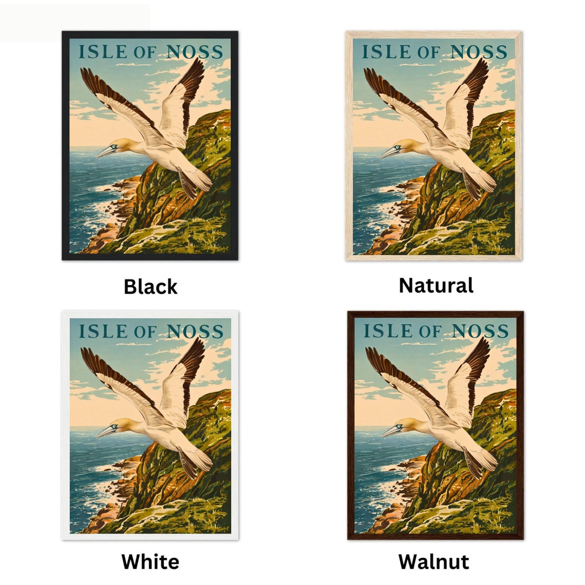 Isle of Noss Vintage Gannet Seabird Coastal Cliffs Retro Poster - Image 4
