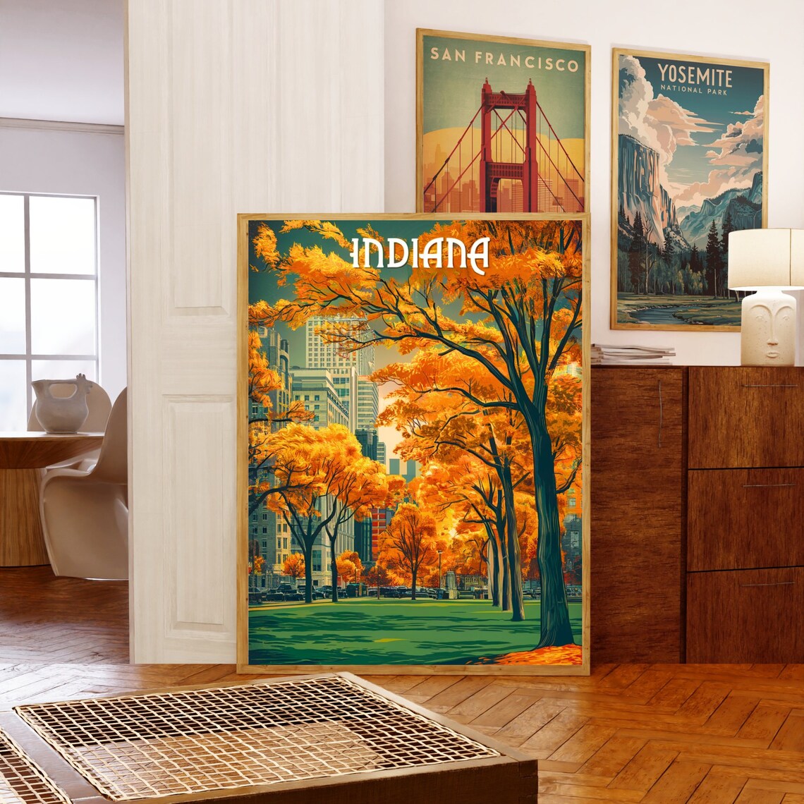 Indiana Autumn Fall Foliage City Park Golden Trees Travel Poster - Image 5