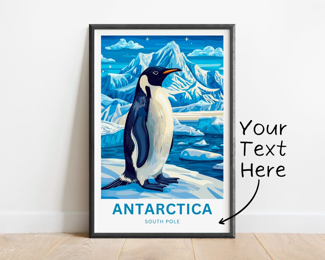 Antarctica South Pole King Penguin on Ice Before Snowy Peaks Poster - Image 2