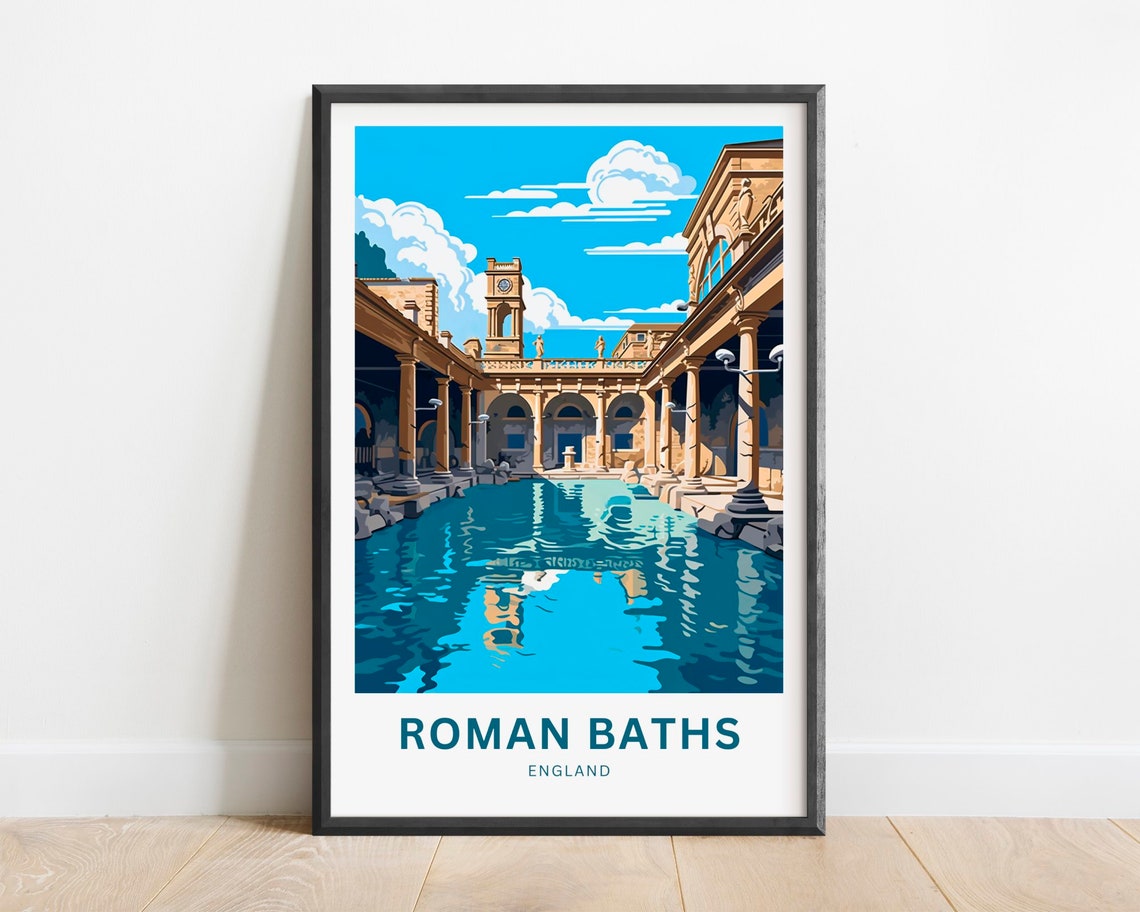 Roman Baths England Great Bath Colonnade Historic Travel Poster