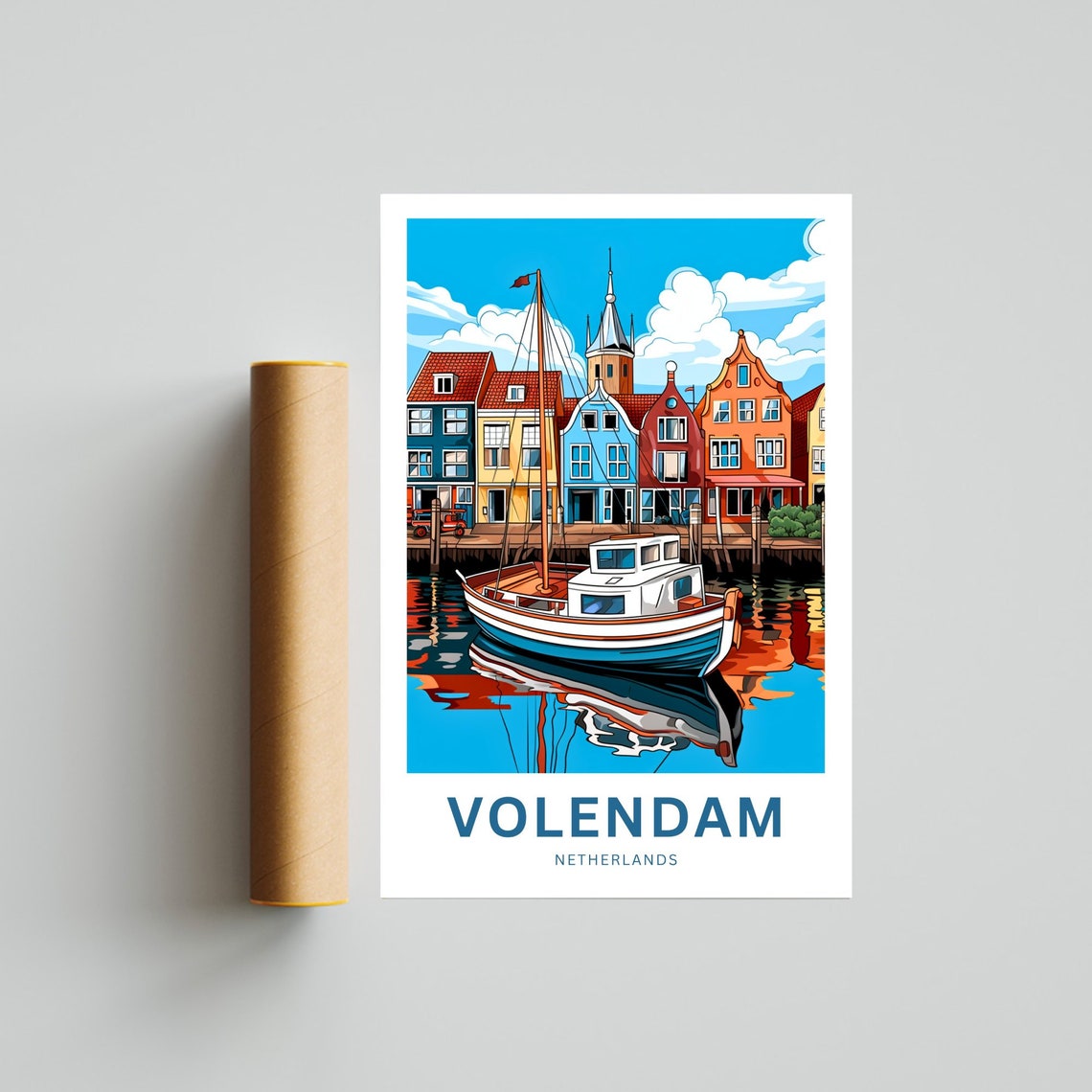Personalized Volendam Netherlands Harbor Vintage Custom Travel Poster - Image 4