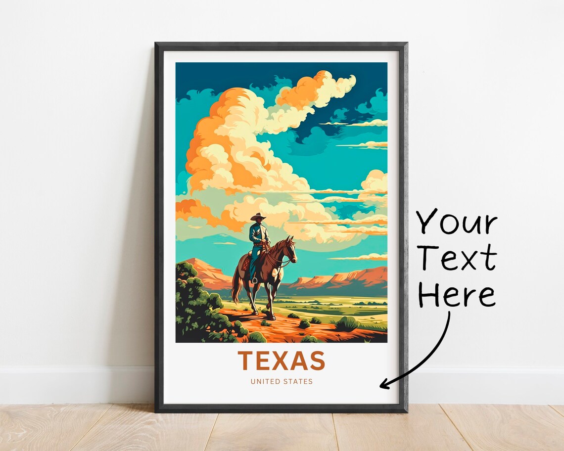 Texas Cowboy Rider Big Cloud Sky Customizable Travel Poster Art
