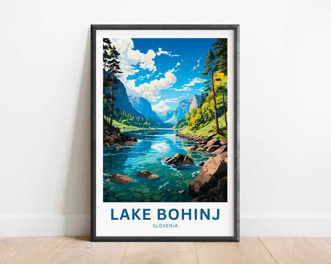 Lake Bohinj Travel Poster, Slovenia Landscape Art