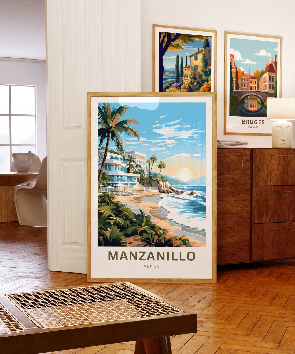 Manzanillo Mexico Sunset Beach Resort Palm Tree Travel Poster - Image 5