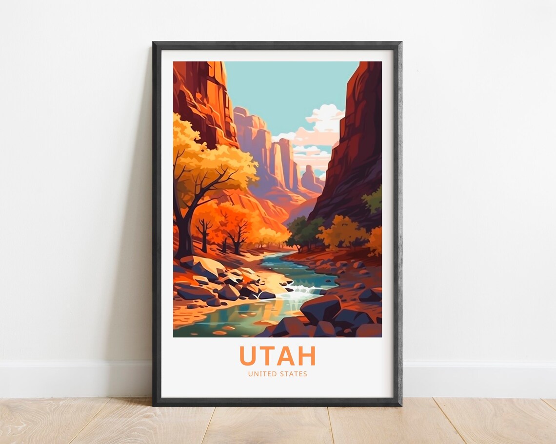 Utah Red Rock Desert Canyon River Scenic Southwest Travel Poster