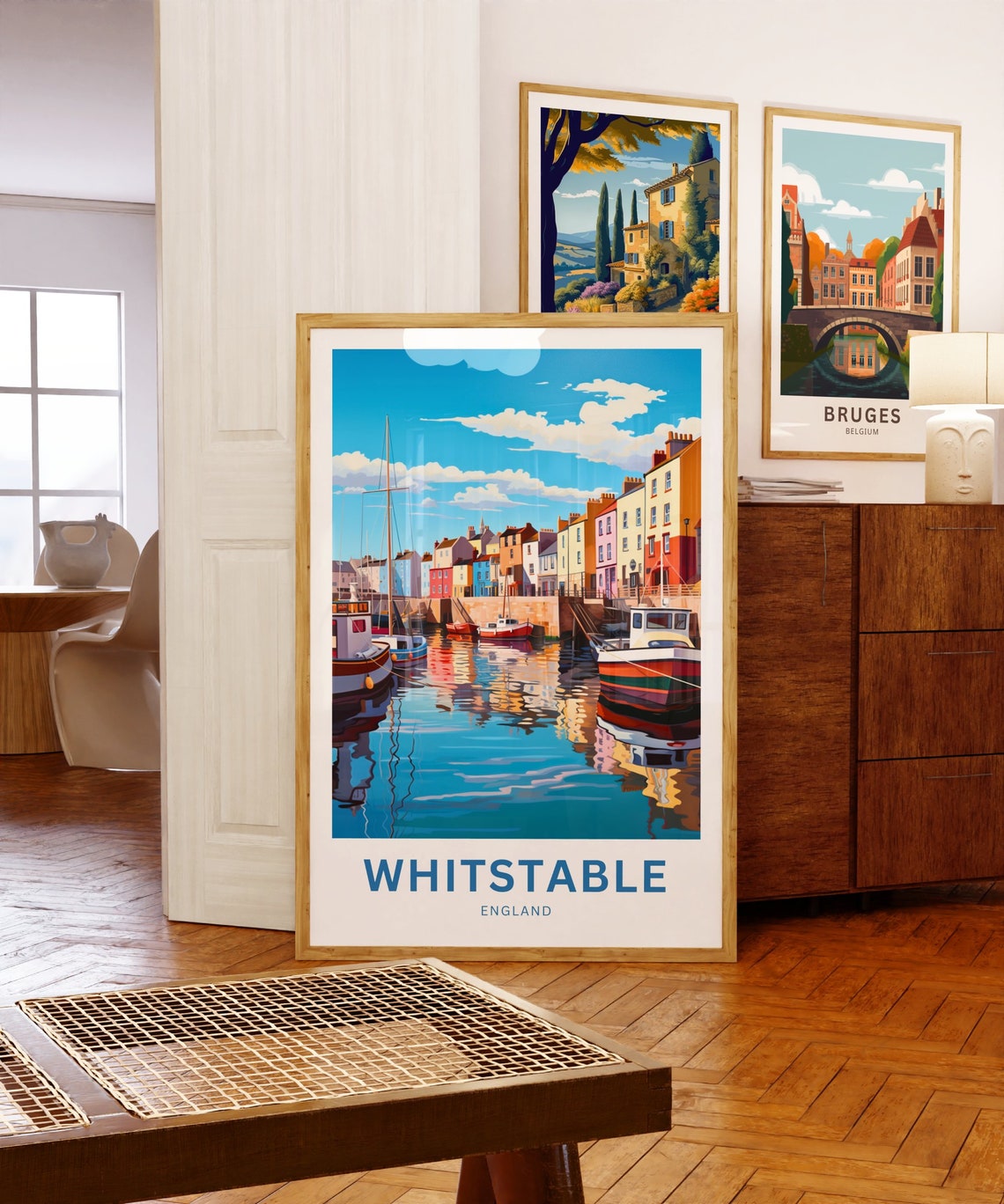 Whitstable England Colorful Harbor Scene Personalized Travel Poster - Image 5