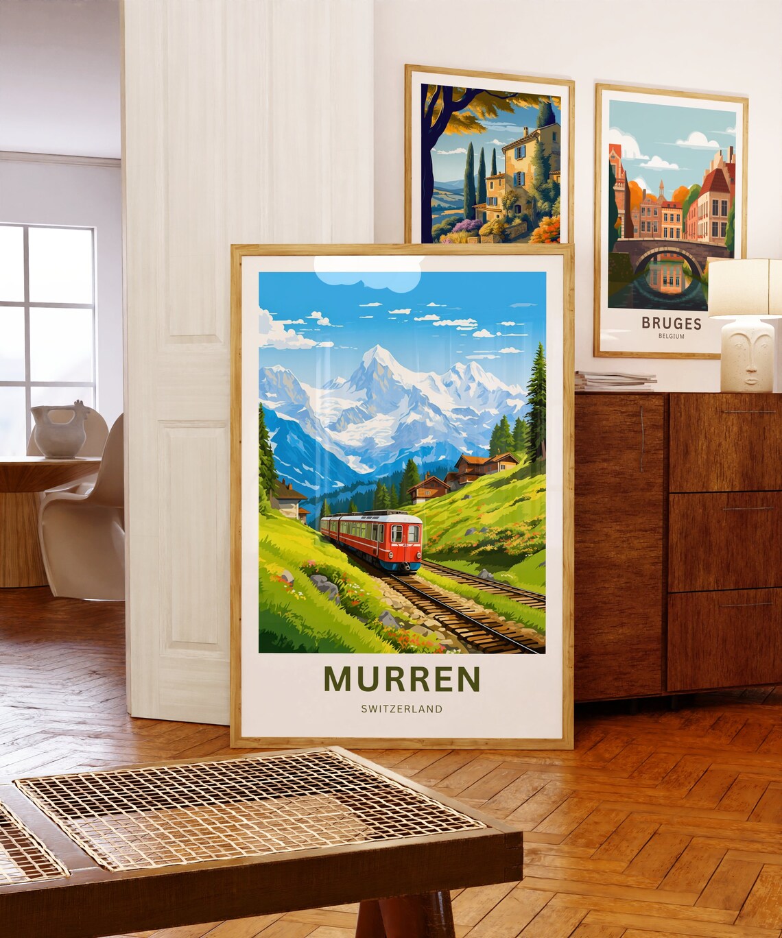 Murren Switzerland Red Alpine Train Mountain Railway Travel Poster - Image 5