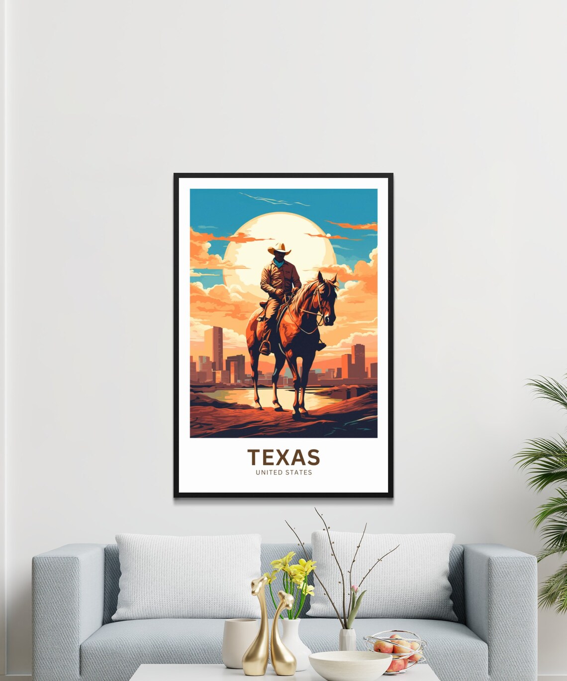 Texas Cowboy Horseback City Skyline Sunset Vintage Travel Poster - Image 3