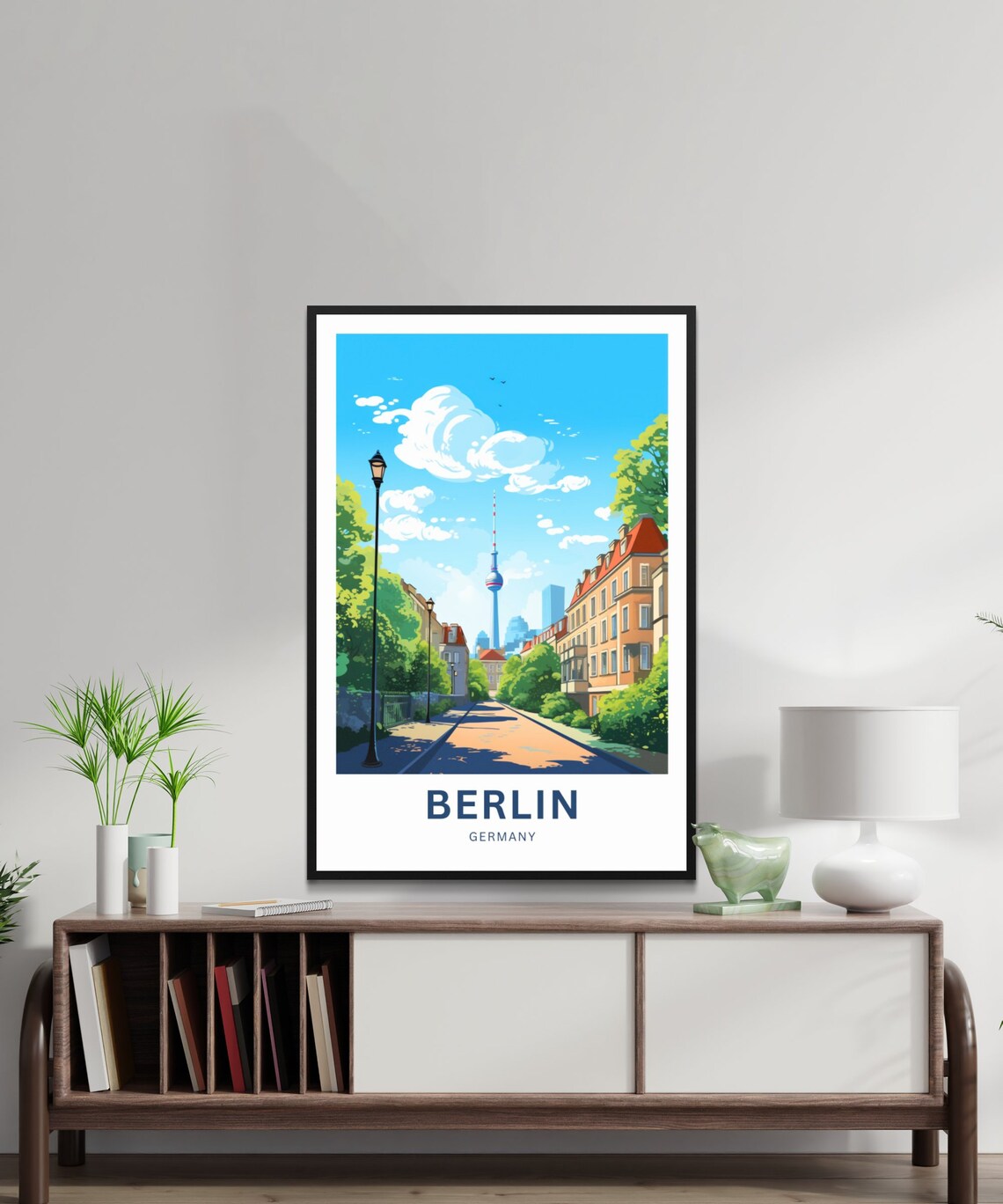 Berlin Germany TV Tower Sunlit Street Custom Text Travel Poster - Image 2