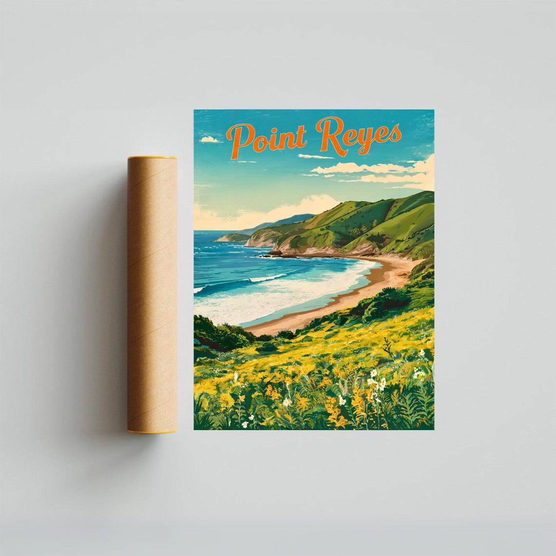 Point Reyes California Vintage Coast Poster Cliffs Wildflower Meadow - Image 4