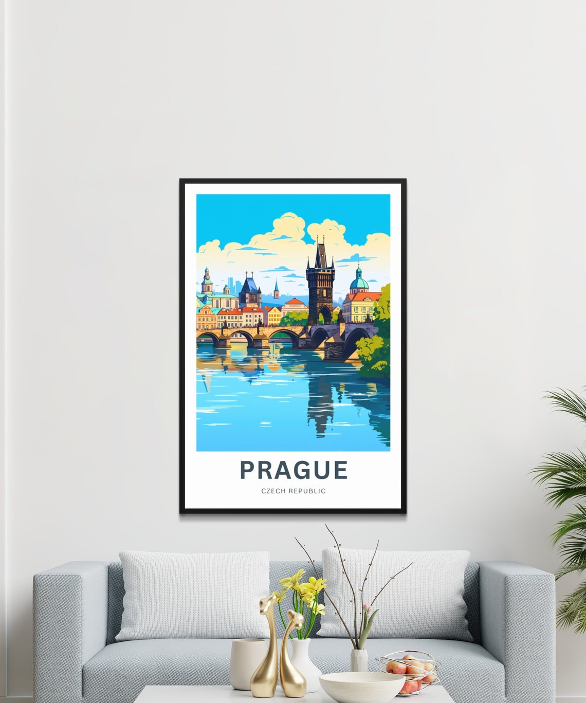 Prague Czech Republic Charles Bridge River Reflection Poster - Image 3