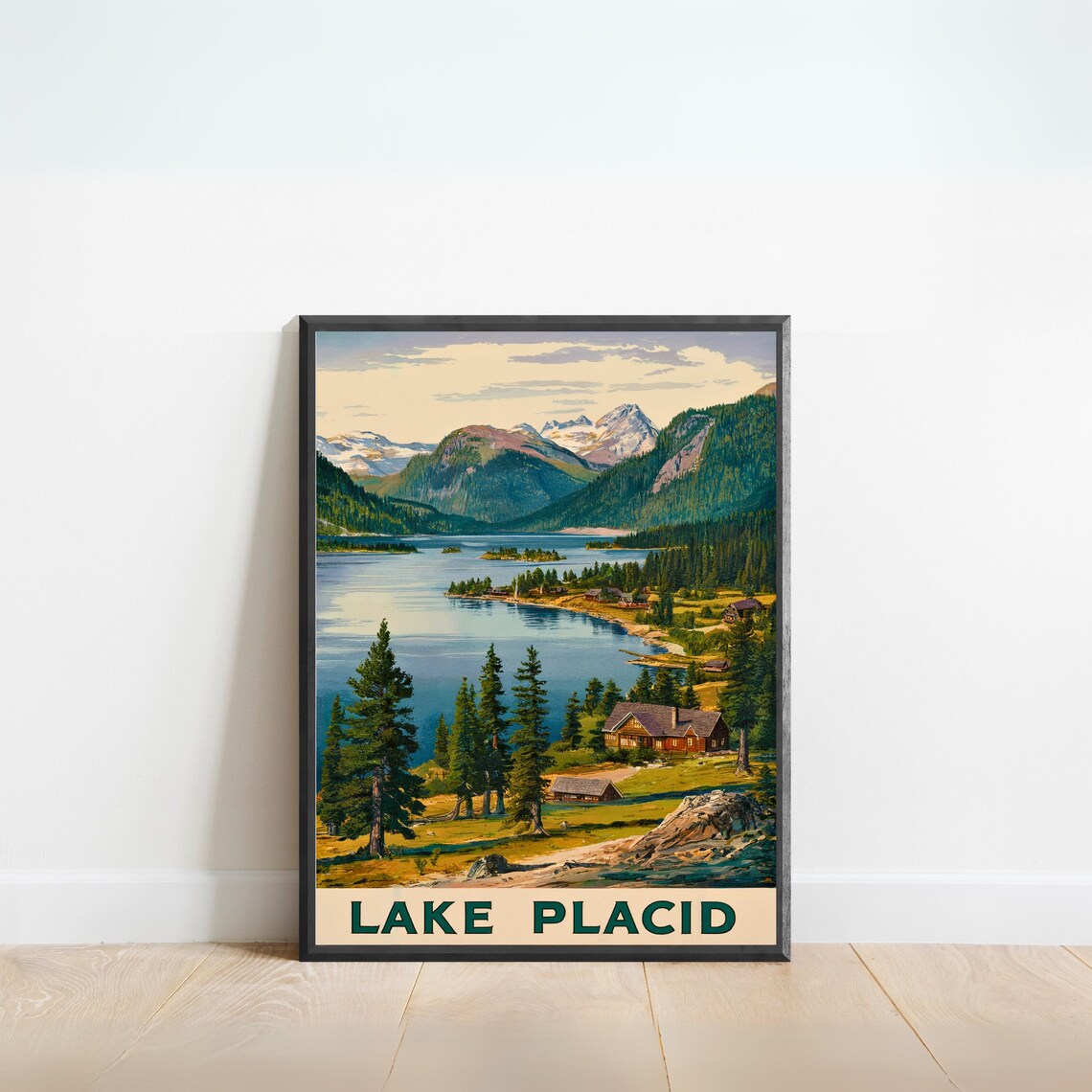 Lake Placid Vintage Adirondack Mountain Lake Retro Travel Poster