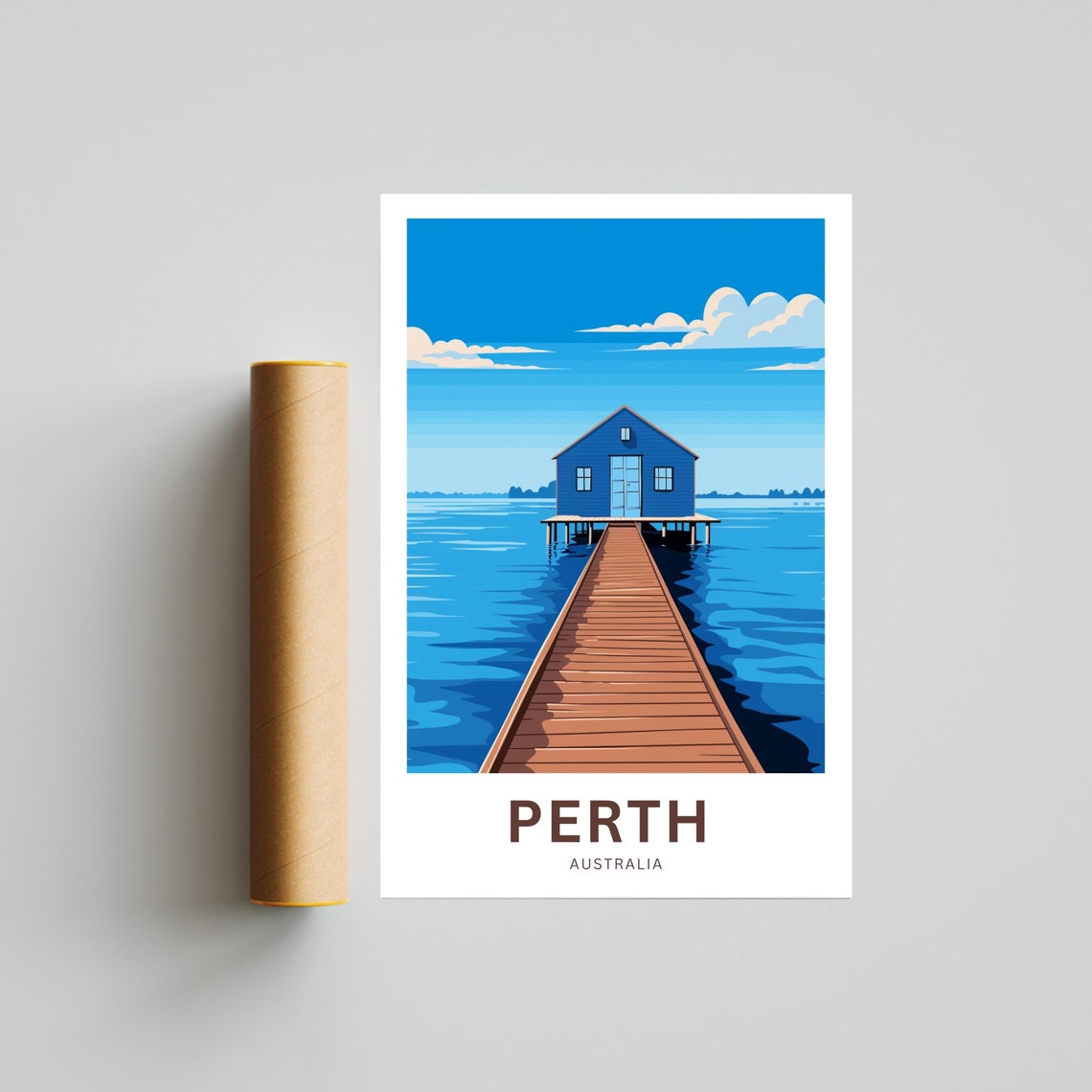 Perth Australia Iconic Blue Boathouse Pier Water Travel Poster - Image 4