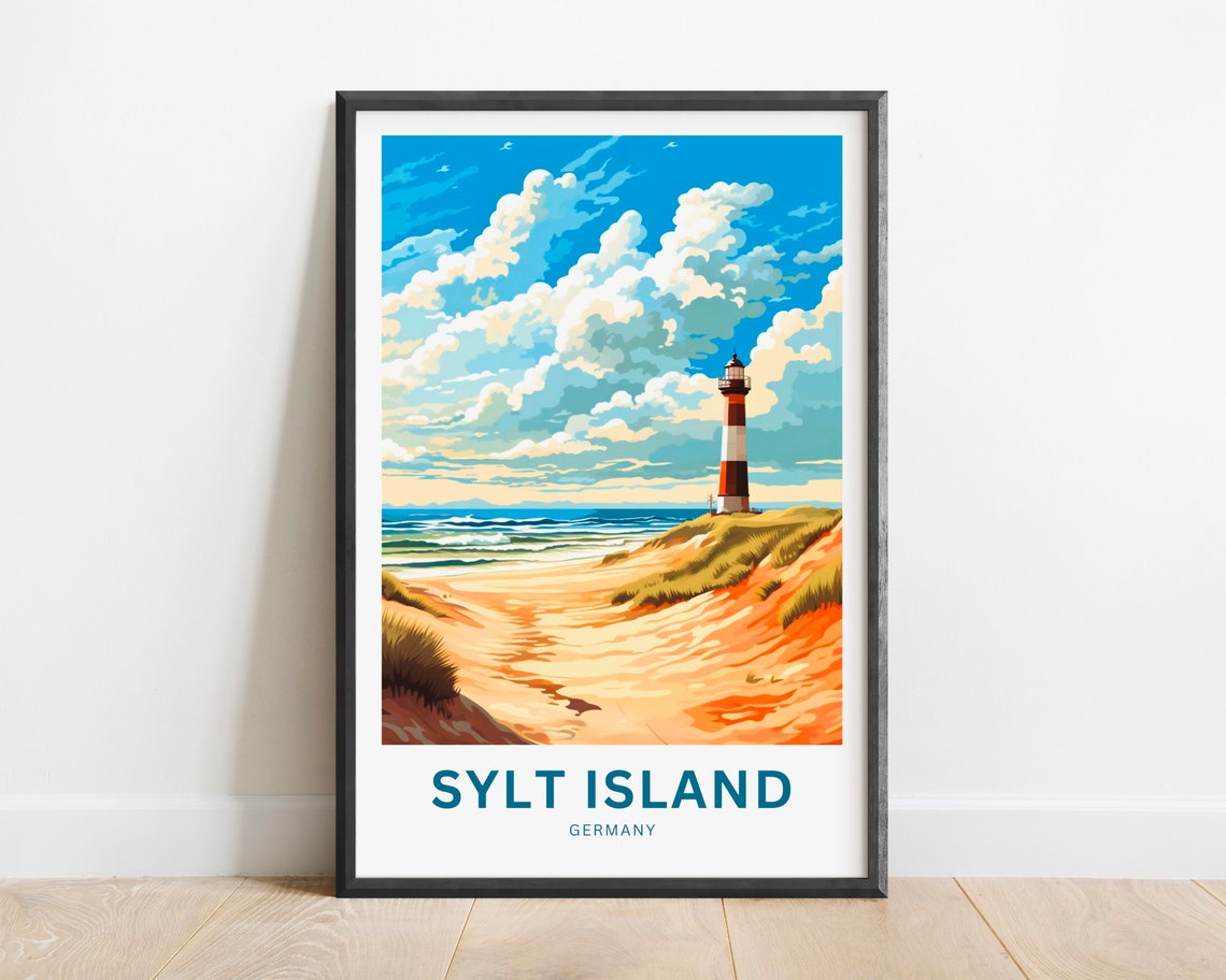 Sylt Island Germany Red White Lighthouse Dune Coast Travel Poster