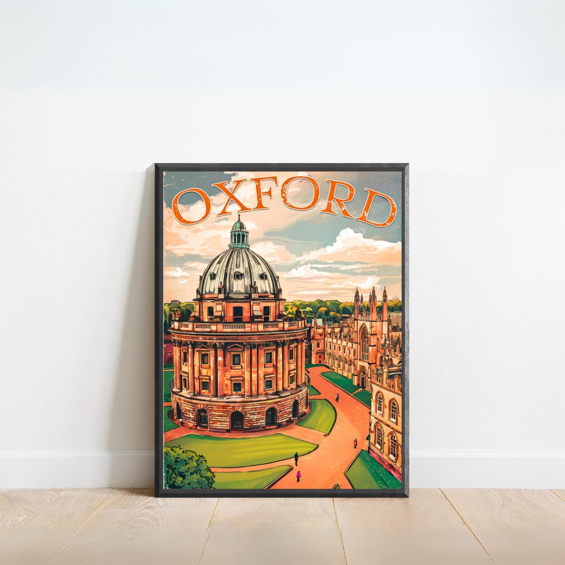 Oxford England Radcliffe Camera College Courtyard Retro Travel Poster