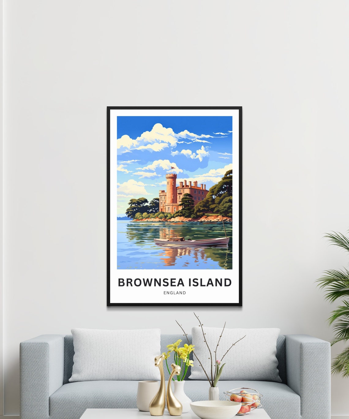 Brownsea Island England Castle Boat Reflection Harbor Travel Poster - Image 3