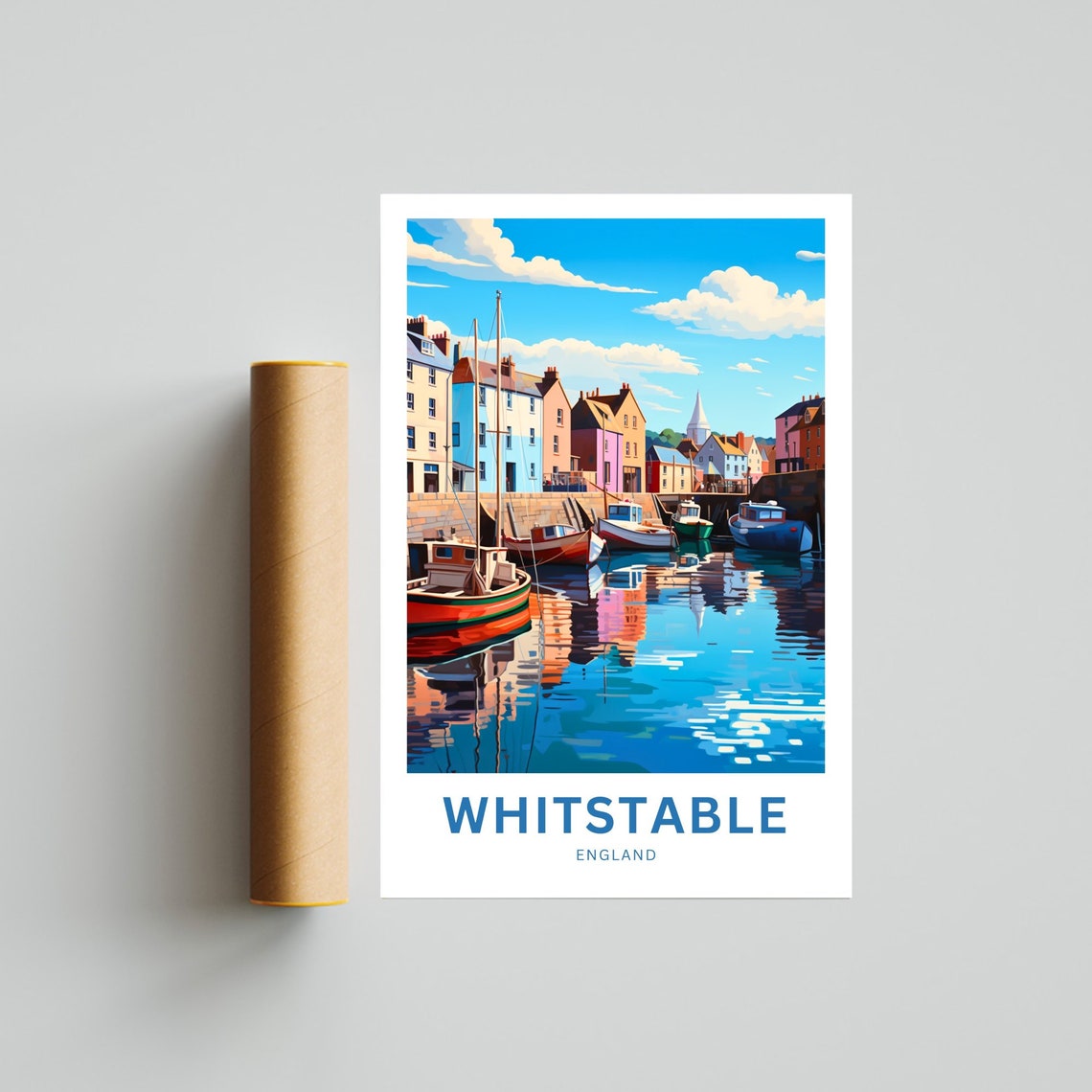 Whitstable England Pastel Harbor Sailboat View Vintage Travel Poster - Image 4