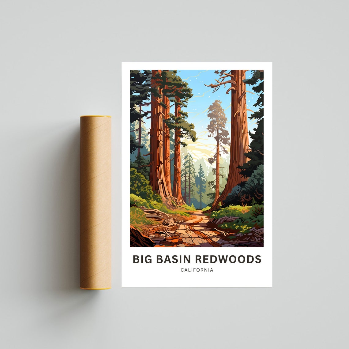 Personalized Big Basin Redwoods California Forest Trail Travel Poster - Image 4