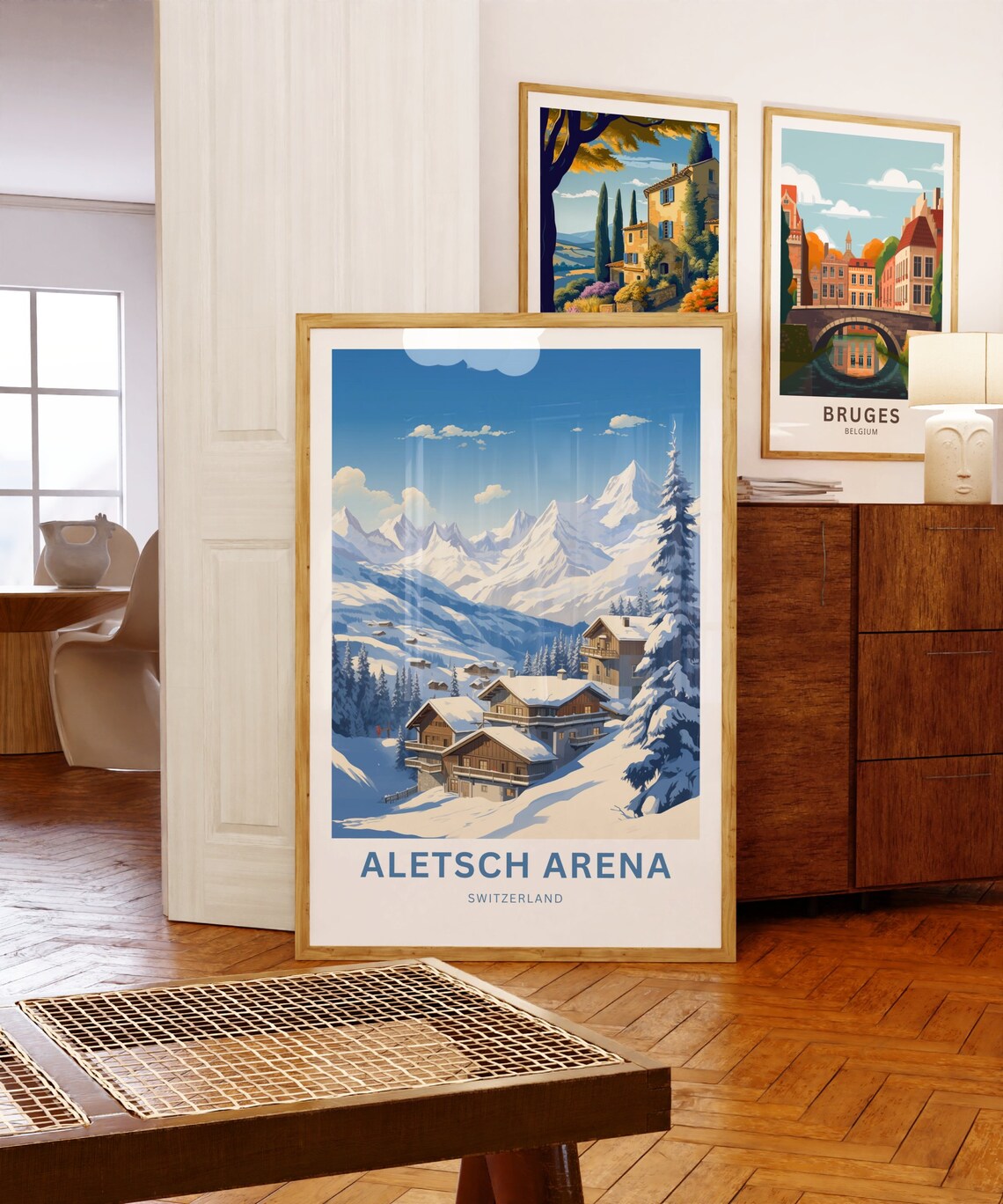 Aletsch Arena Switzerland Snowy Chalets Winter Wonderland Poster - Image 5