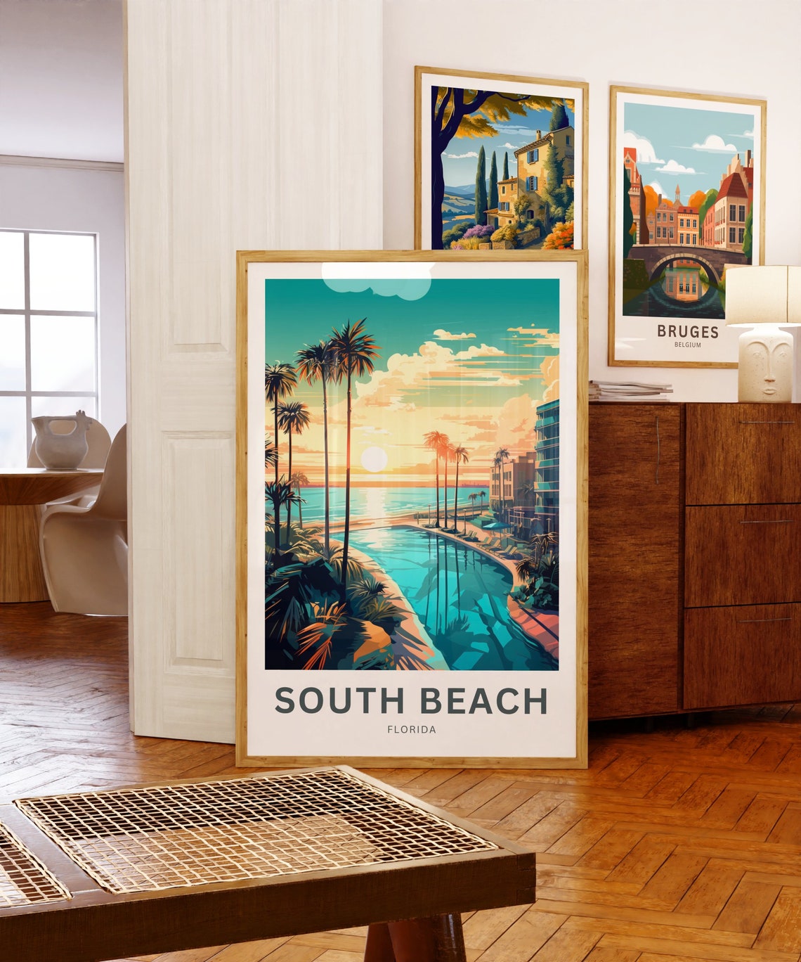 South Beach Florida Sunset Palm Trees Shoreline Resort Travel Poster - Image 5