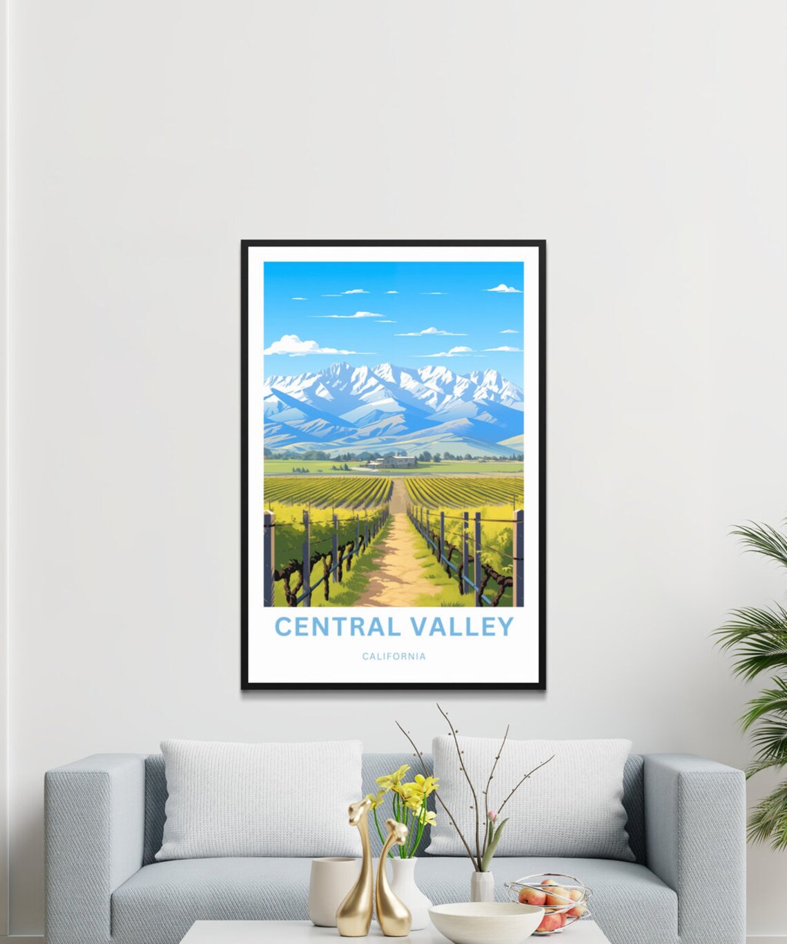 Central Valley California Vineyard Mountain Travel Poster Art - Image 3