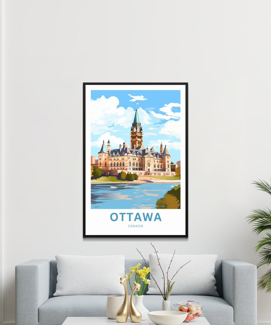 Ottawa Canada Parliament Hill Vintage Travel Poster Red Roof Design - Image 3