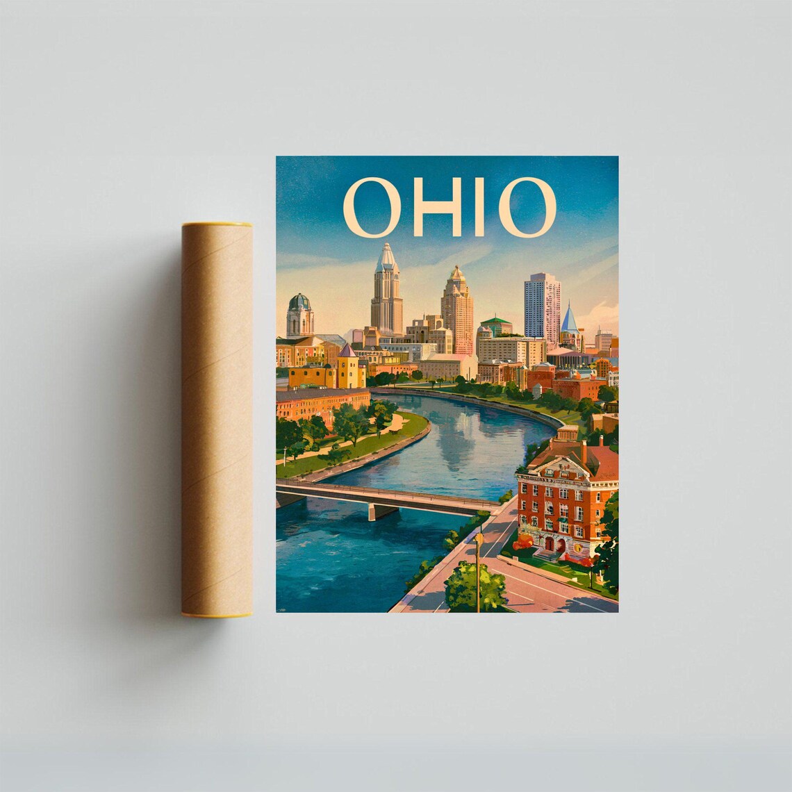 Beautiful Ohio River City Skyline Downtown Retro Travel Poster - Image 4