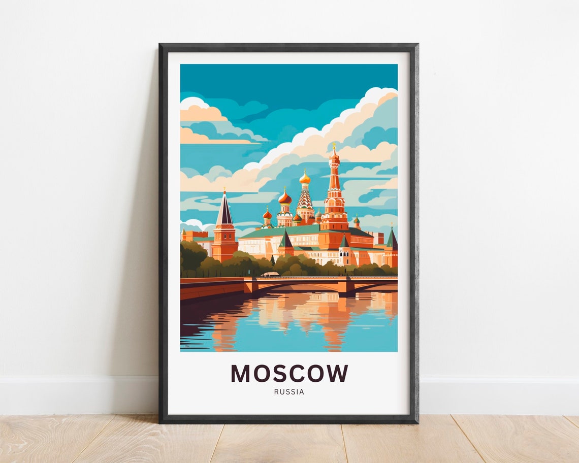 Moscow Russia Historic Red Square Onion Domes River Travel Poster