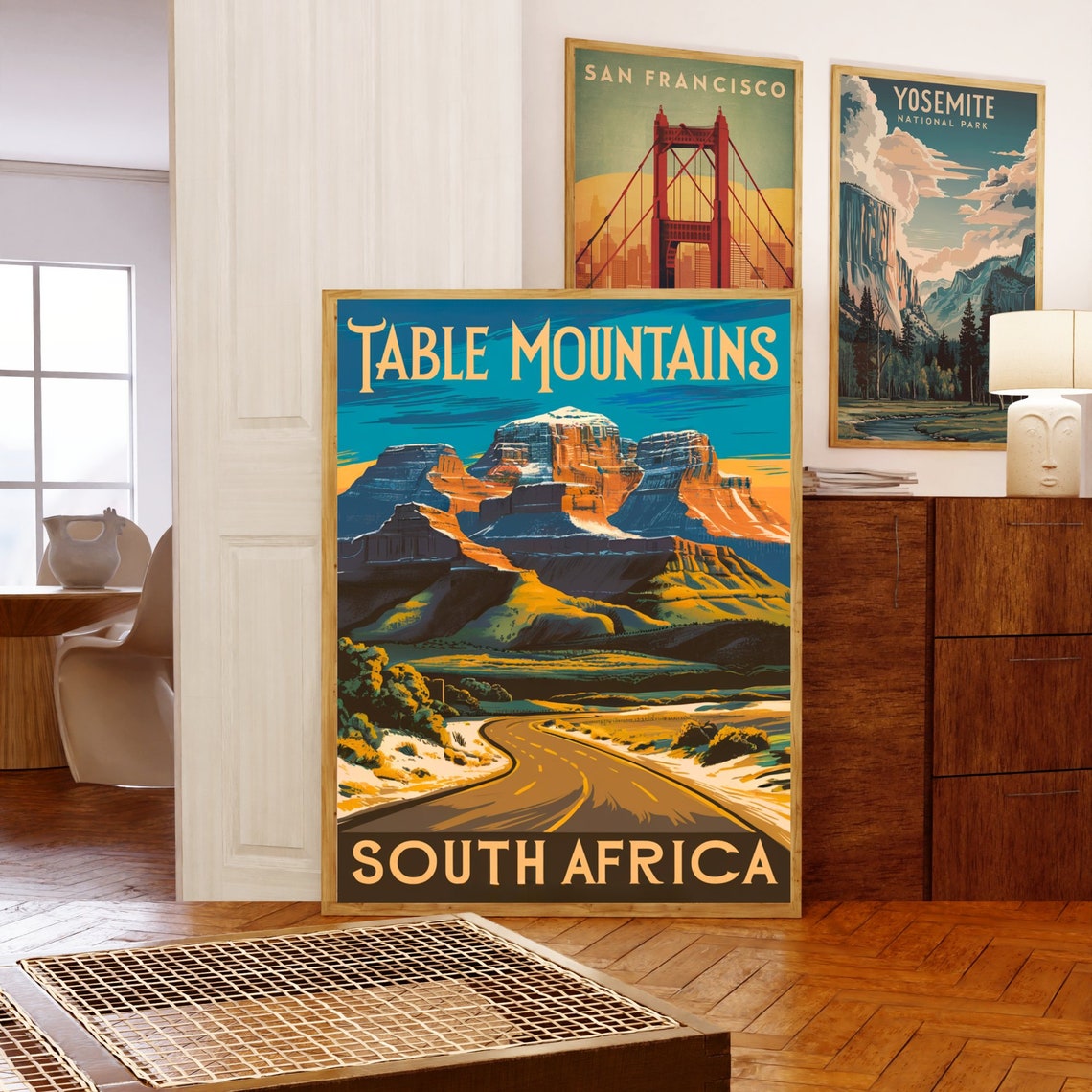 Table Mountains South Africa Vintage Desert Scenic Road Poster - Image 5