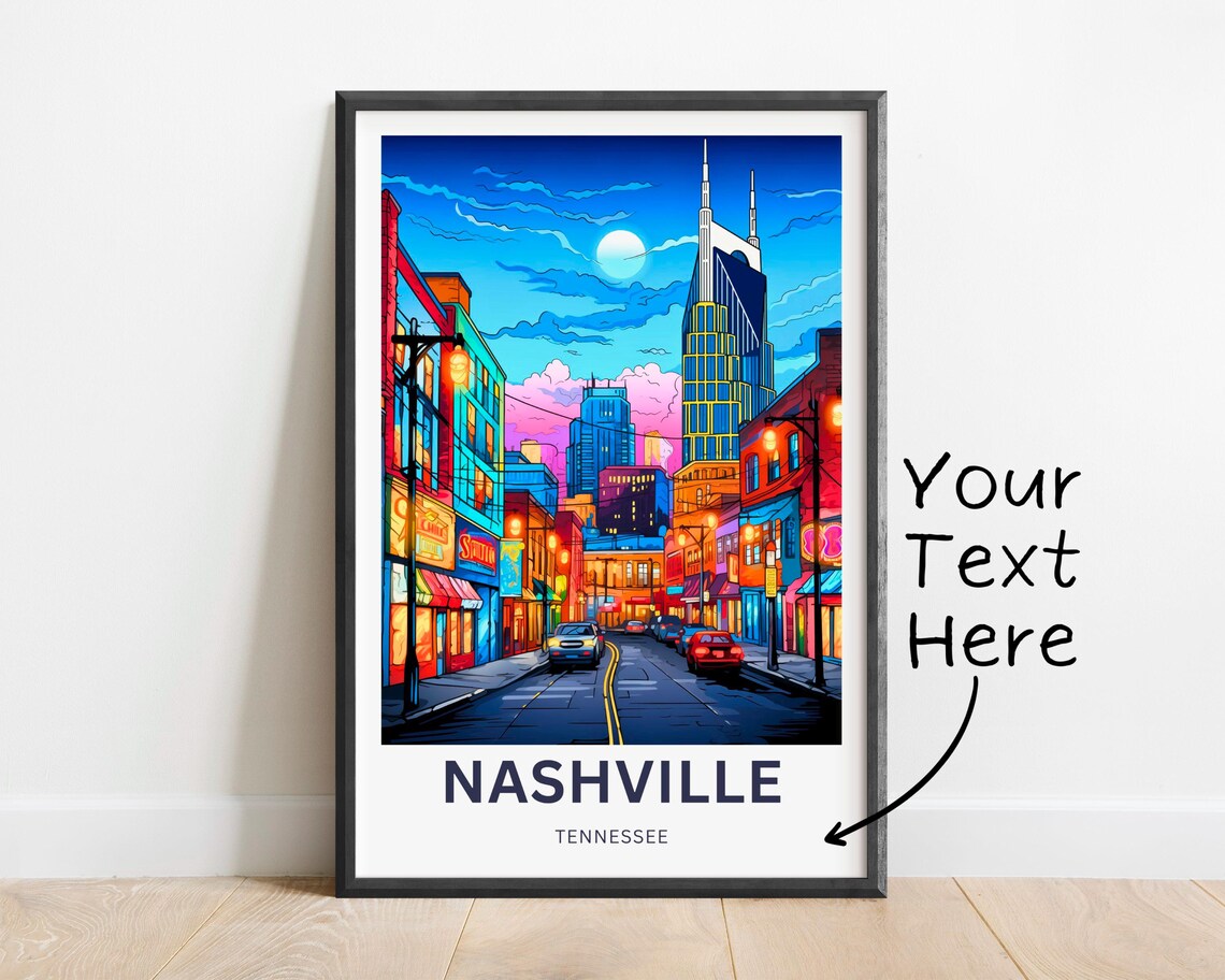 Nashville Tennessee Broadway Neon Lights Night Travel Poster - Image 2