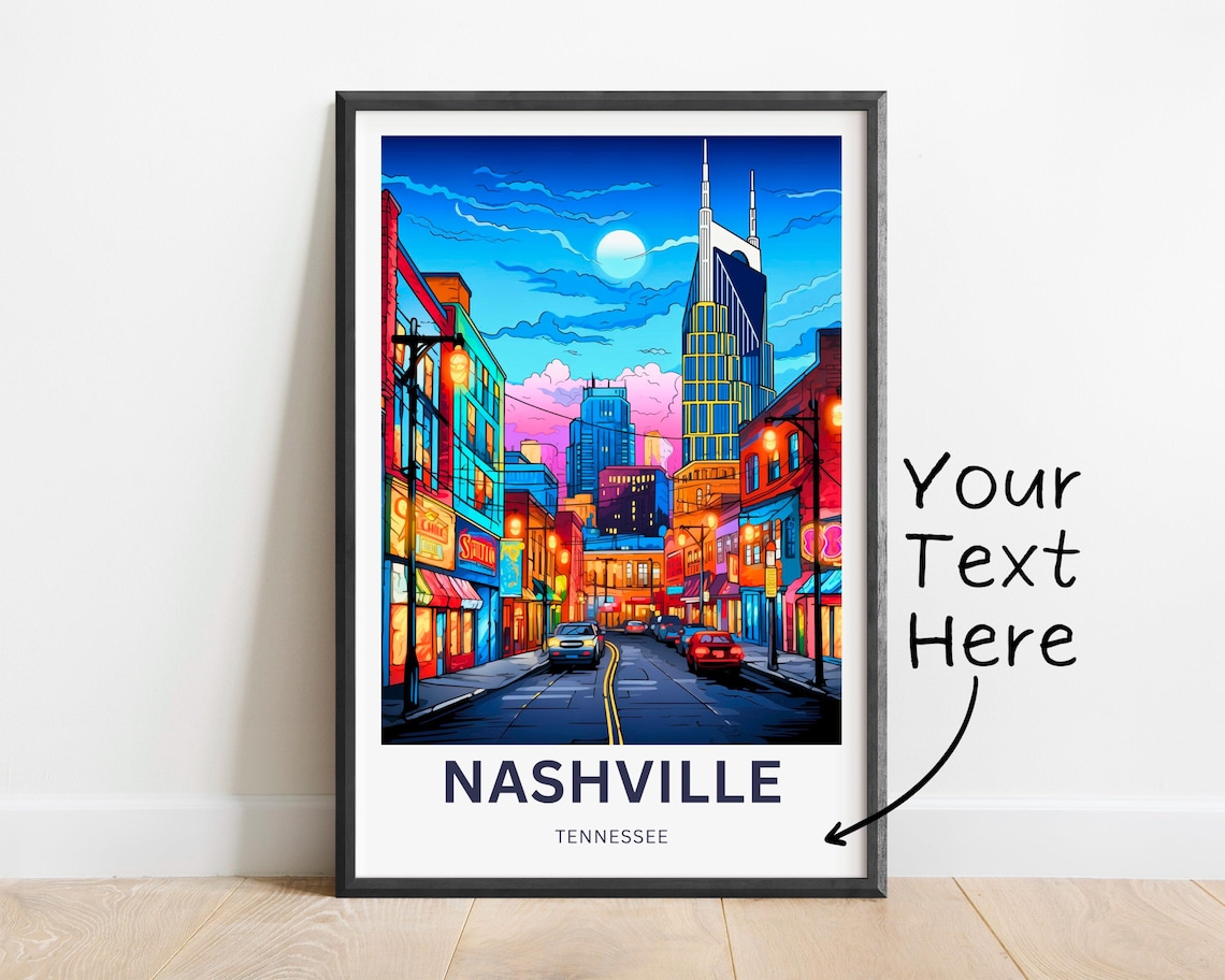 Nashville Tennessee Neon Broadway Street Night Travel Poster