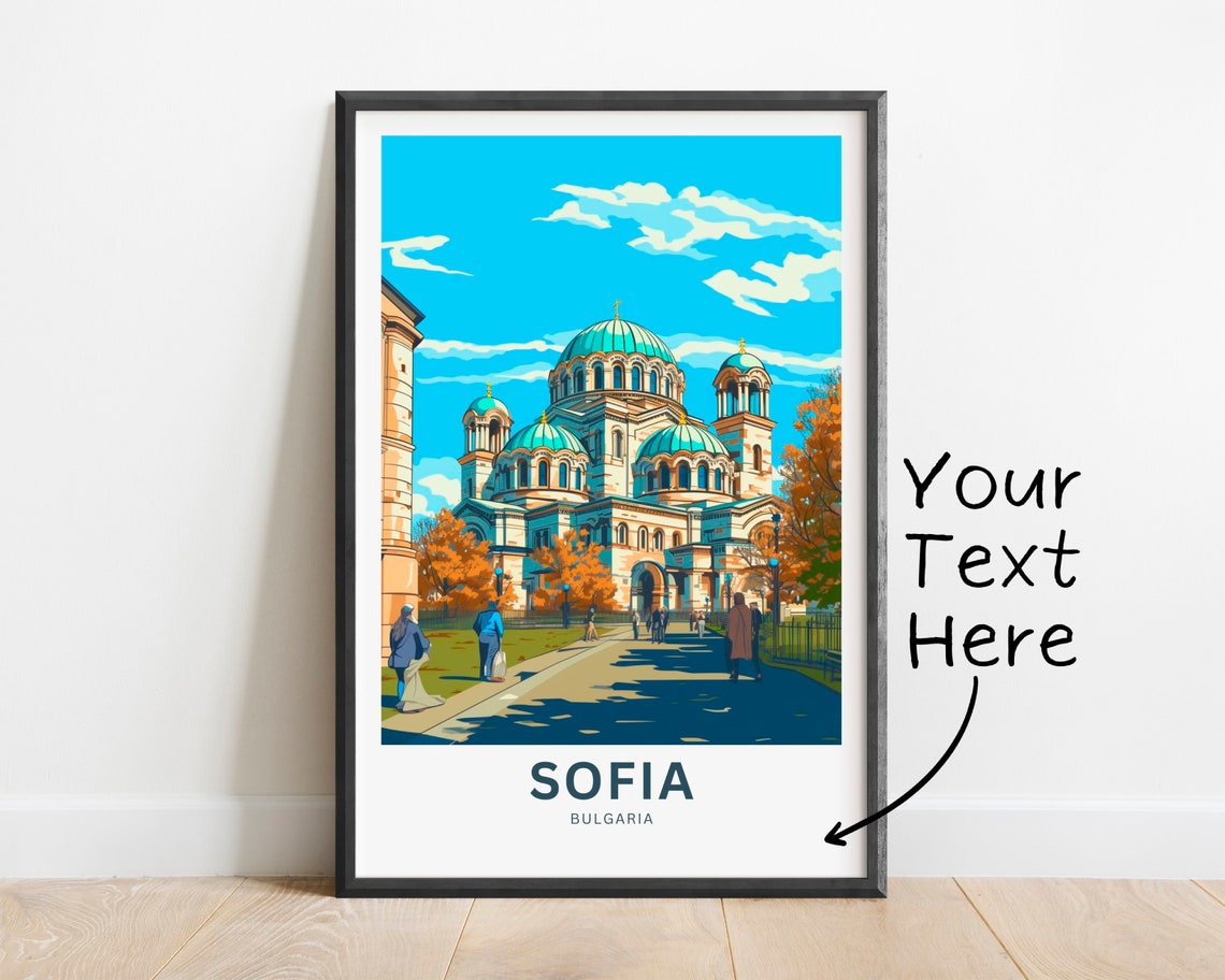 Sofia Bulgaria Green Domed Cathedral Custom Travel Poster Artwork