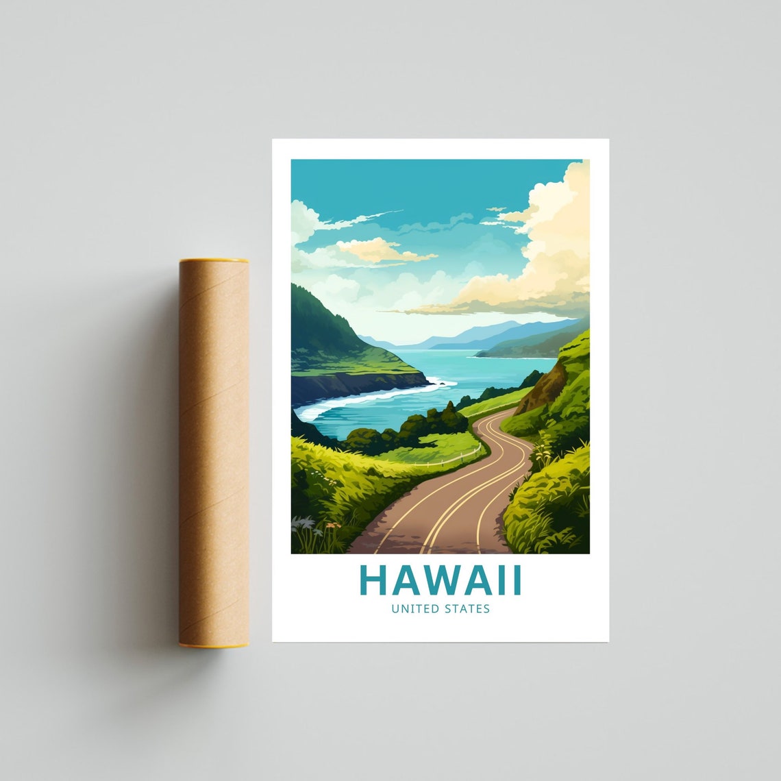 Hawaii Scenic Coastal Road Ocean View Vintage Travel Poster Art - Image 4