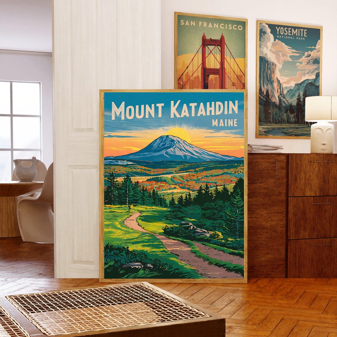 Mount Katahdin Maine Sunrise Summit Trail Vintage Travel Poster - Image 5