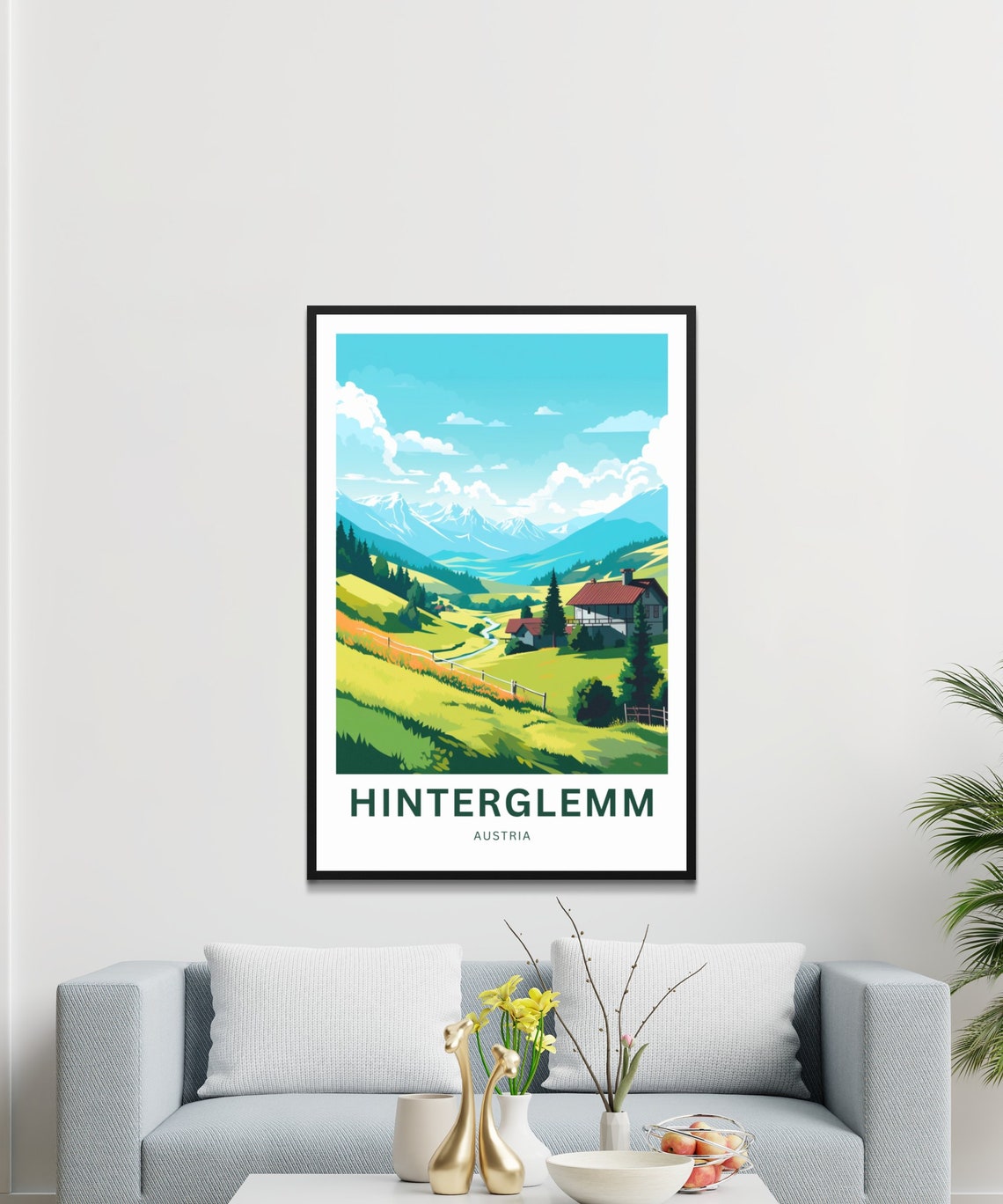 Hinterglemm Austria Green Alpine Meadow Chalet Travel Poster - Image 3
