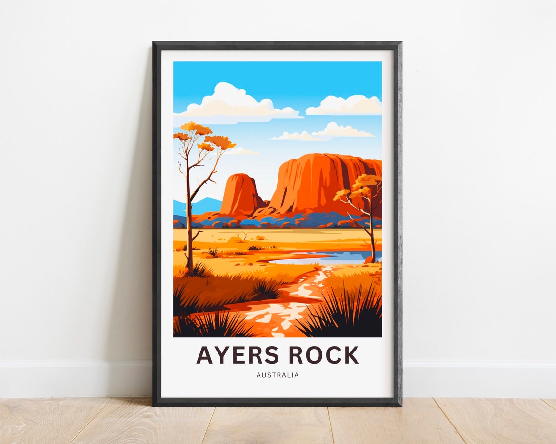 Ayers Rock Australia Uluru Red Desert Monolith Travel Poster