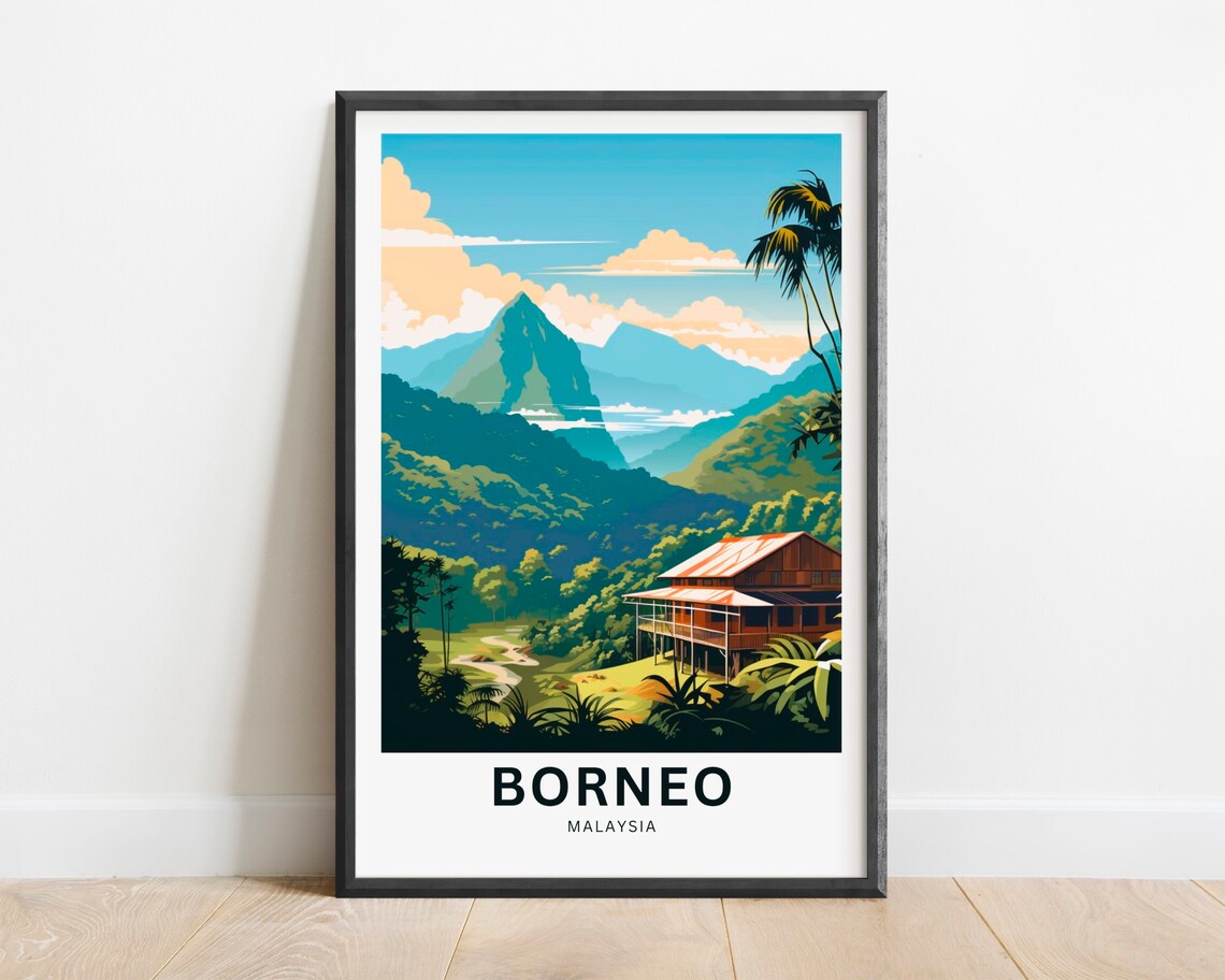 Borneo Travel Poster, Malaysia Wall Art Print