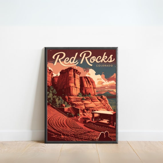 Red Rocks Vintage Travel Poster, Colorado Art Print