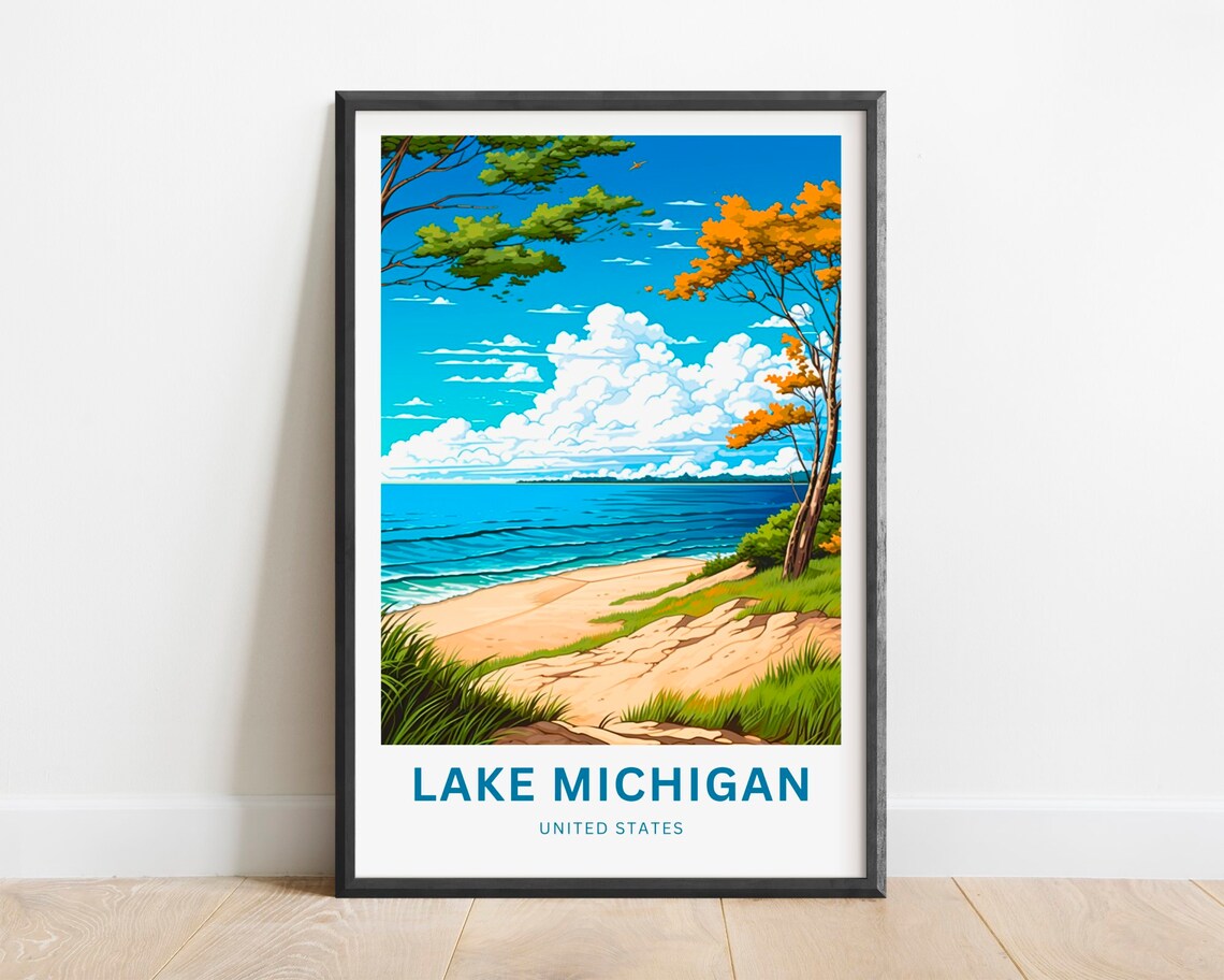 Lake Michigan Travel Poster, Great Lakes Wall Art