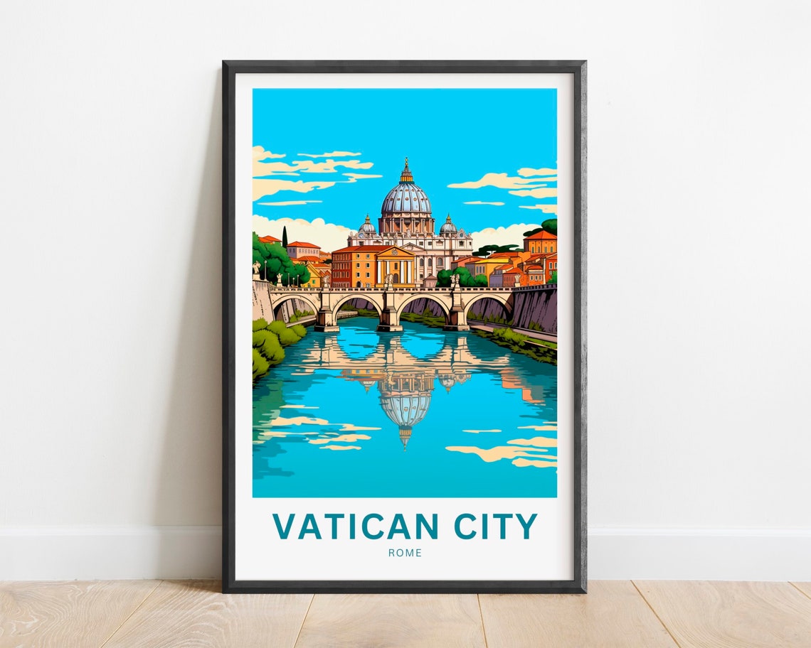 Vatican City Rome River Bridge Dome Reflection Travel Poster