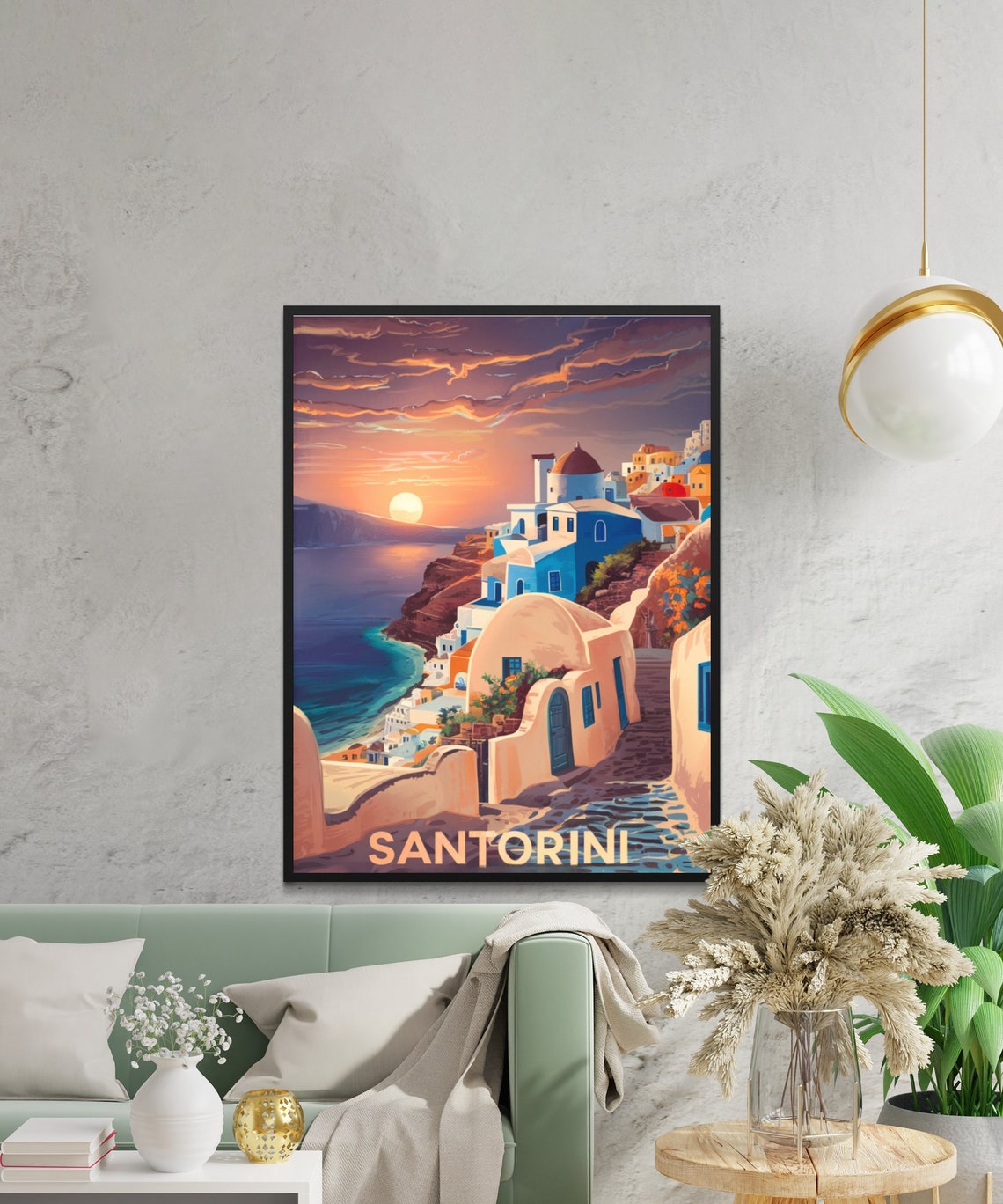 Santorini Greece Sunset over Whitewashed Cliffside Village Poster - Image 2